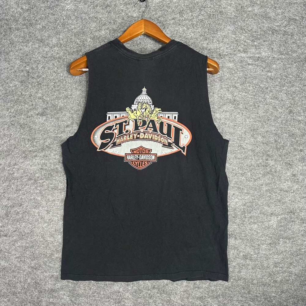 Harley Davidson Joker Clown Shirt St Paul Mens Black‎ Cut Sleeve Tank Top Large - Picture 3 of 14